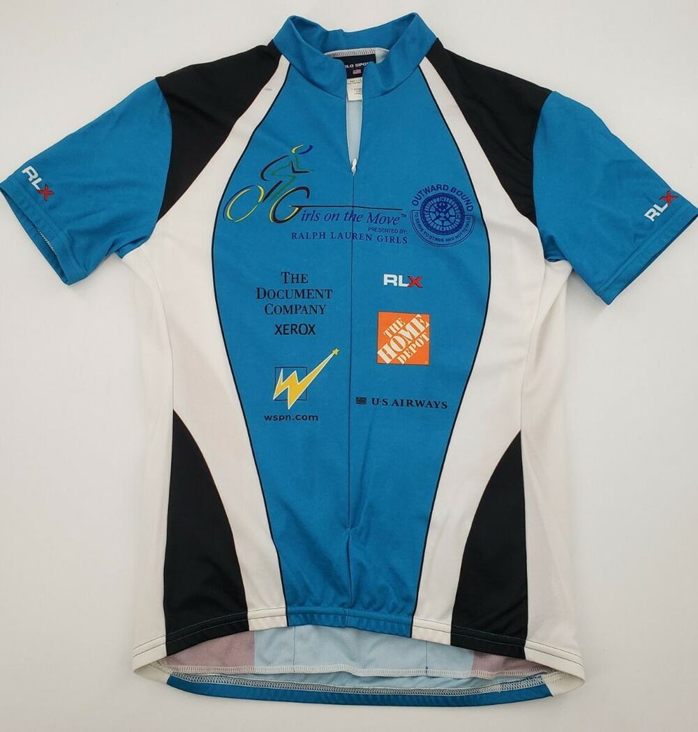 Polo Sport Cycling Jersey Womens Large Blue Ralph Lauren RLX Zip Logos Ladies L